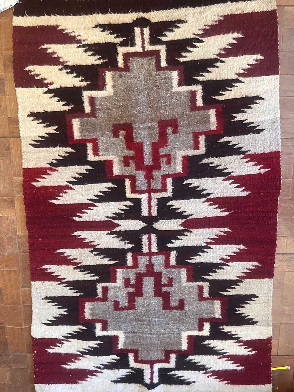Handwoven Southwestern Rug in Red, Cream & Gray